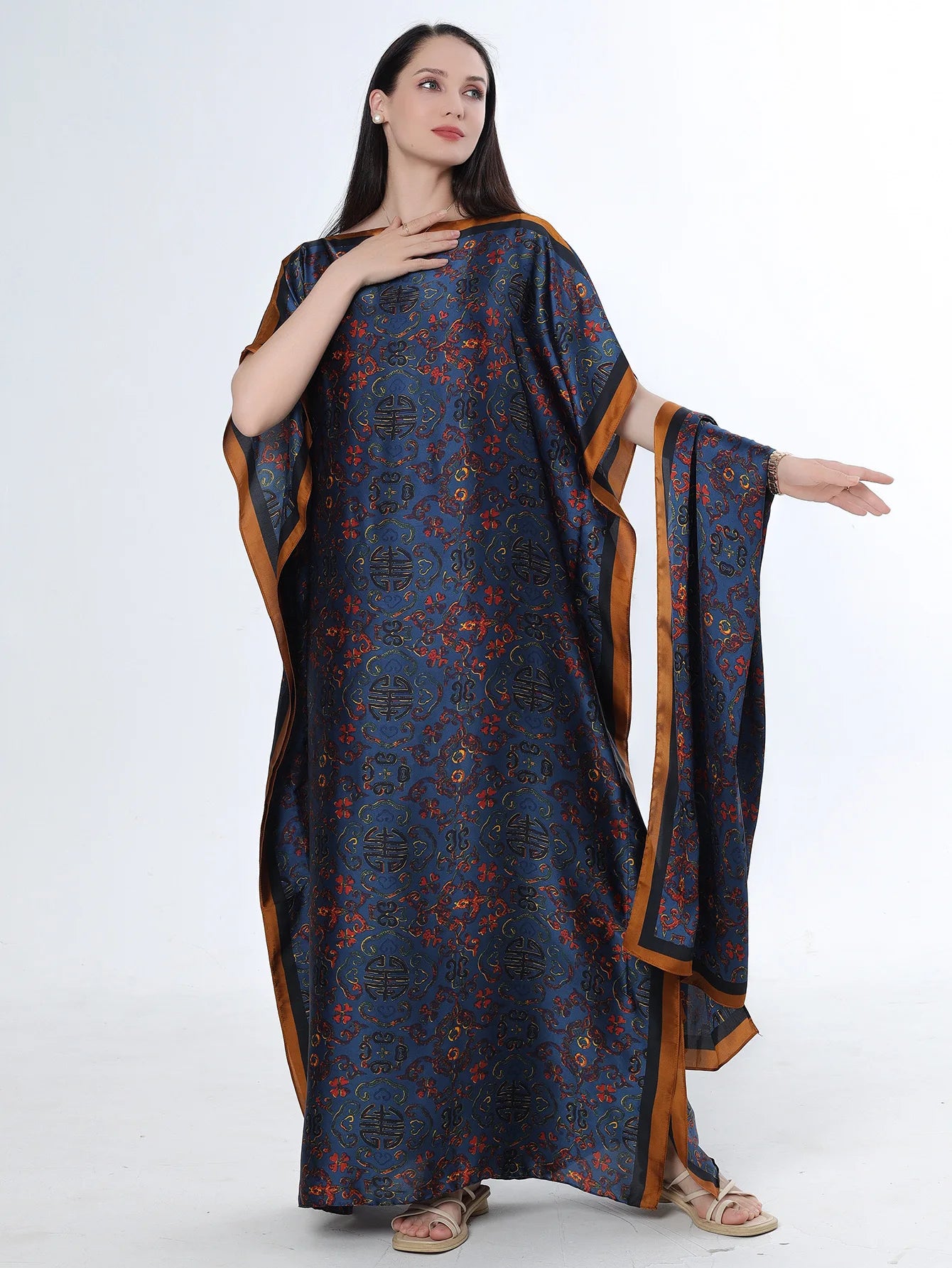 Summer New Fashion African Dresses For Women Elegant Printed Silk Muslim Lady Long Hijab Kaftan Dress Oversize Kuwait Abaya