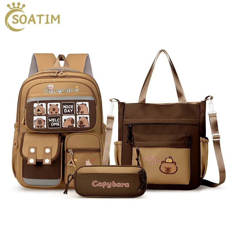 Kawaii Capybara School Backpack for Girls School Bags Set Casual Daypack Teens Girls Book Bag Children Schoolbag Travel Backpack