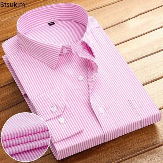 2026 Men's Long Sleeve Cotton Shirt Striped Design Spring Autumn Business Formal Dress Shirts for Men Party Wedding Shirts Male