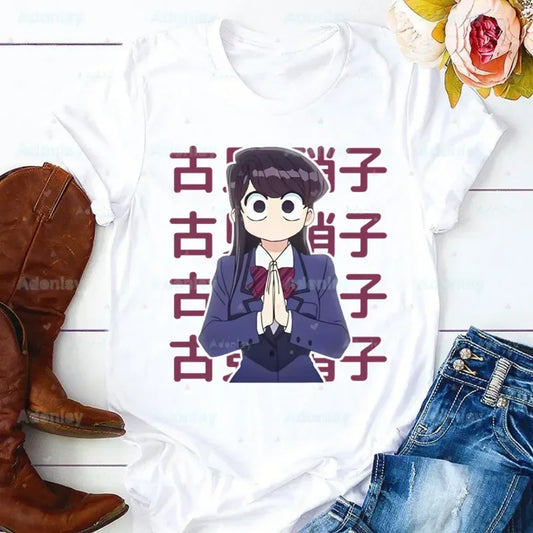 Komi San Shouko Excited Women T Shirt Girl Harajuku Graphic Komisan Can't Communicate Tops Kawaii Female Manga Tadano T-shirt