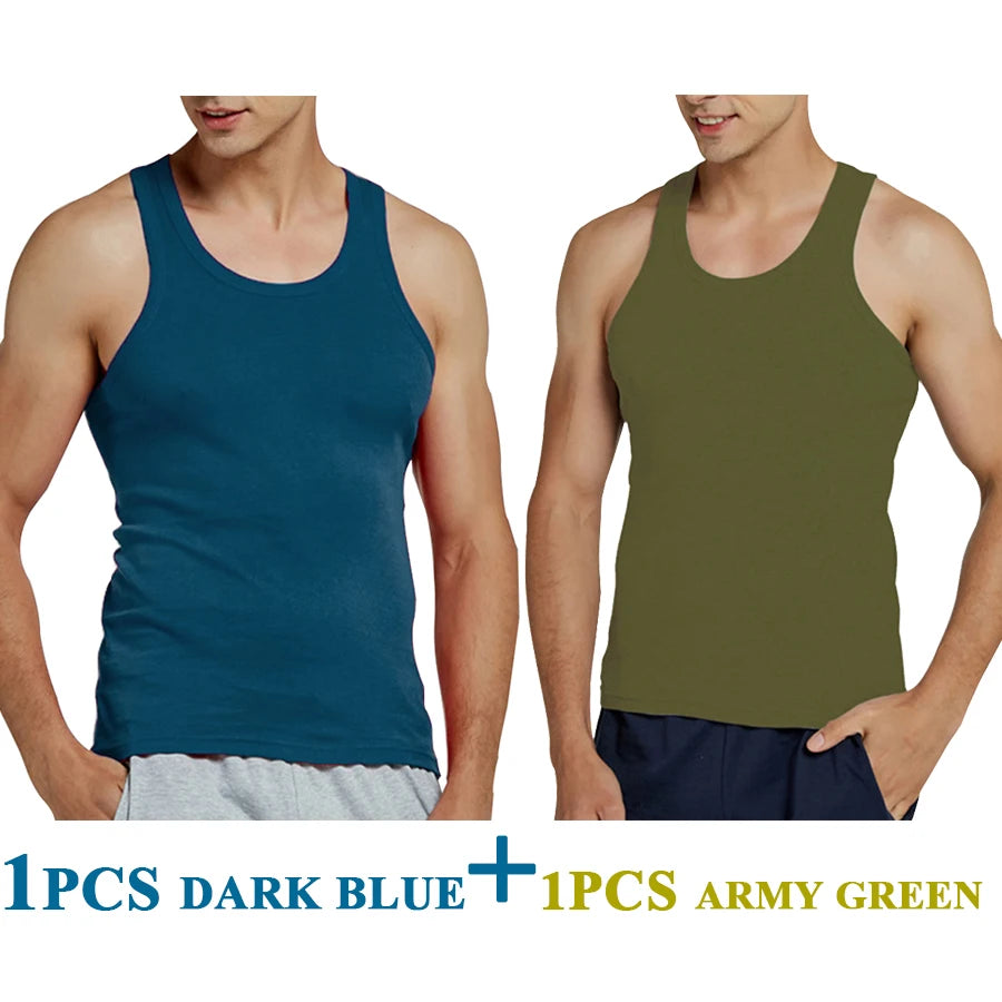 Tank Tops Men Fitness Cool Summer 100% Cotton Vest Male Sleeveless Tops Gym Slim Casual Undershirt Mens Gift 10 Colors 1PCS