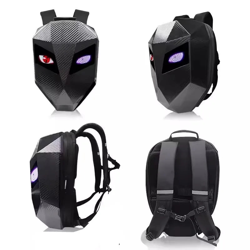 LED Motorcycle Rider Backpack Eyes Glow pattern carbon fiber texture helmet locomotive backpack school bag Moto Laptop backpack