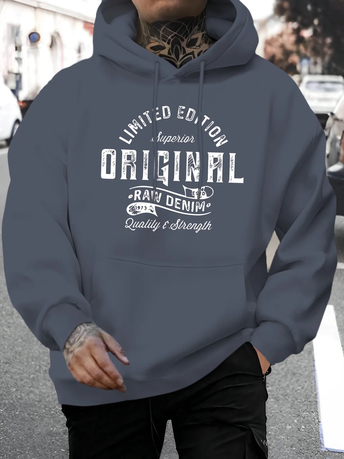 Men's top men's long sleeved round neck loose plus size autumn and winter hooded sweatshirt T-shirt top BAZAARHUBO
