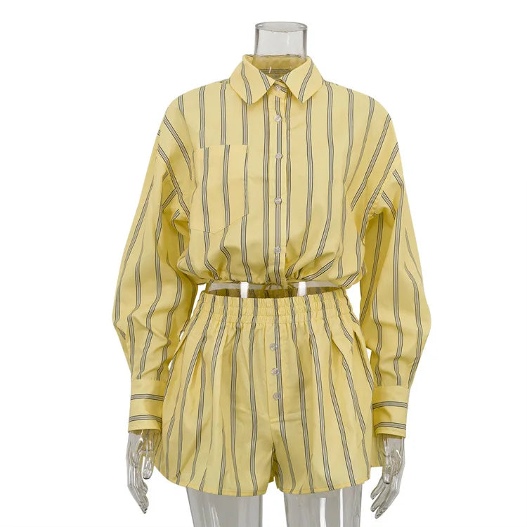 Casual Striped Long Sleeve Shirt And High Waist Skirt Two-Piece Set Women's Fashion Spring Outfit Teen Girls Casual Wear