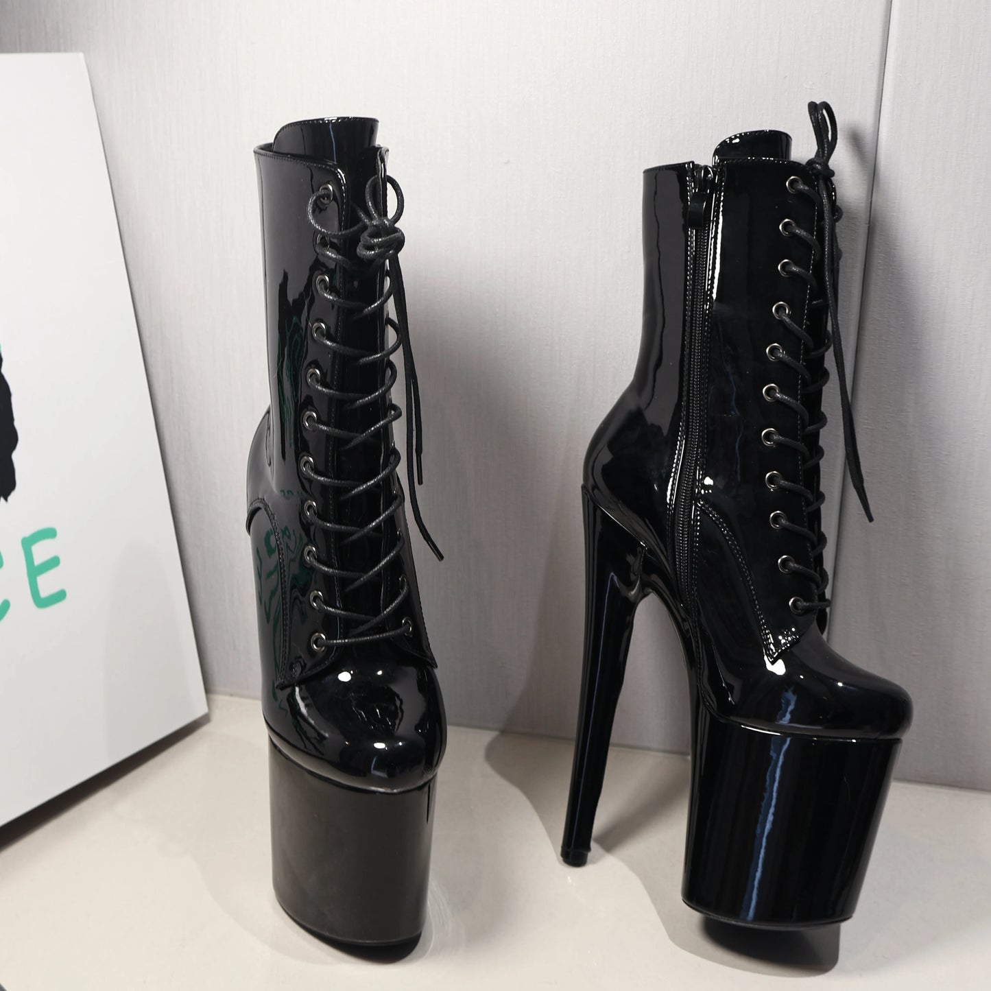 New 20cm/8Inchs Ankle boots for Women Heels Platform Lace Up Pole Dance Stripper Shoes Short Boot Spring Autumn Large Size 44