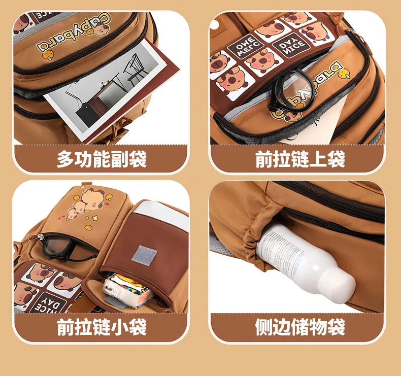 Kawaii Capybara School Backpack for Girls School Bags Set Casual Daypack Teens Girls Book Bag Children Schoolbag Travel Backpack