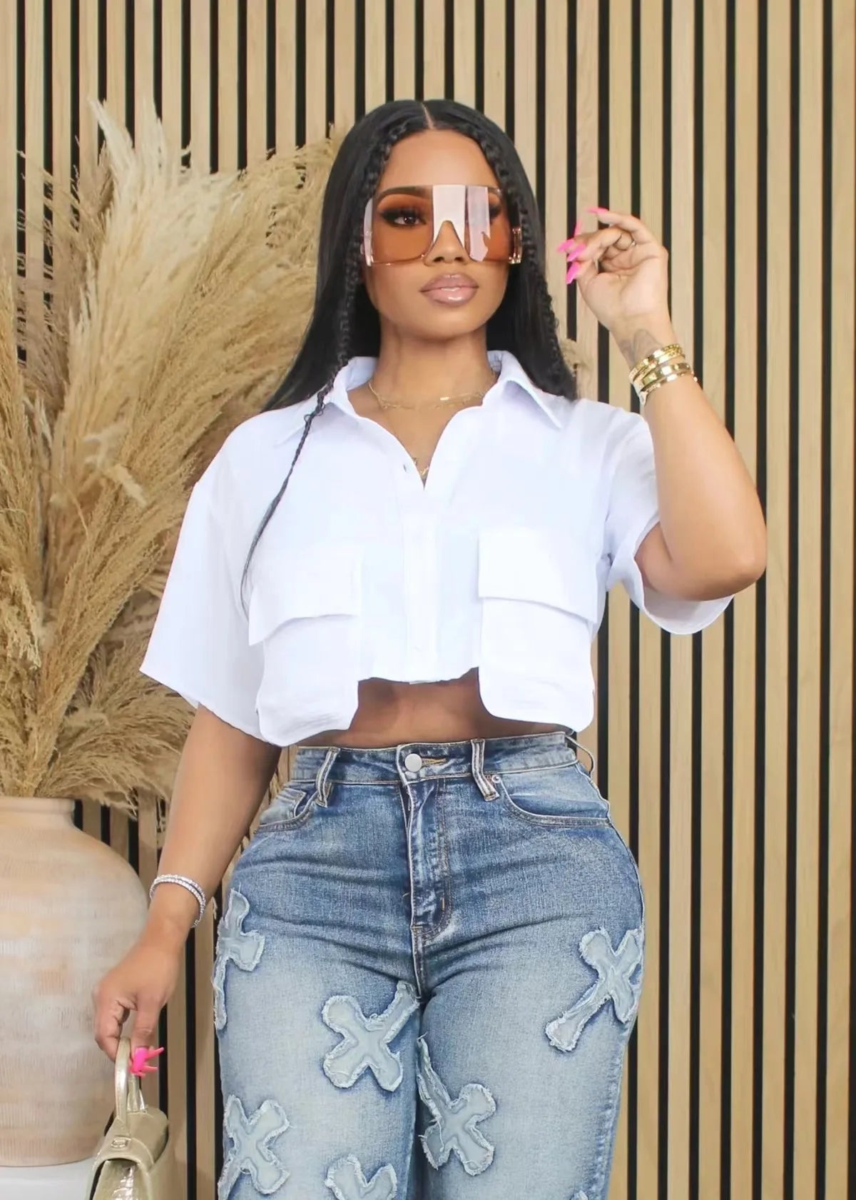 CM.YAYA Summer Street Women Shirts Fashion Single Breasted Pocket Front Irregular Short Sleeve Mini Blouse Holiday Shirt Tops