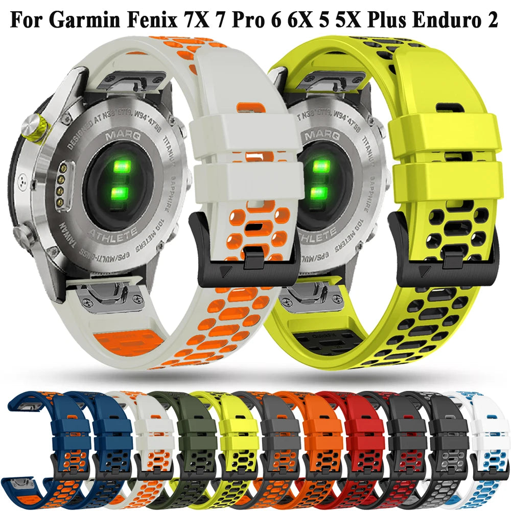 Sport Two-Tone Breathable Silicone Watch Band For Garmin Fenix 7X 7 Pro 6X 6 5 5X Plus/Epix 2 47mm 51mm QuickFit 26/22mm Strap