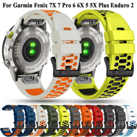 Sport Two-Tone Breathable Silicone Watch Band For Garmin Fenix 7X 7 Pro 6X 6 5 5X Plus/Epix 2 47mm 51mm QuickFit 26/22mm Strap
