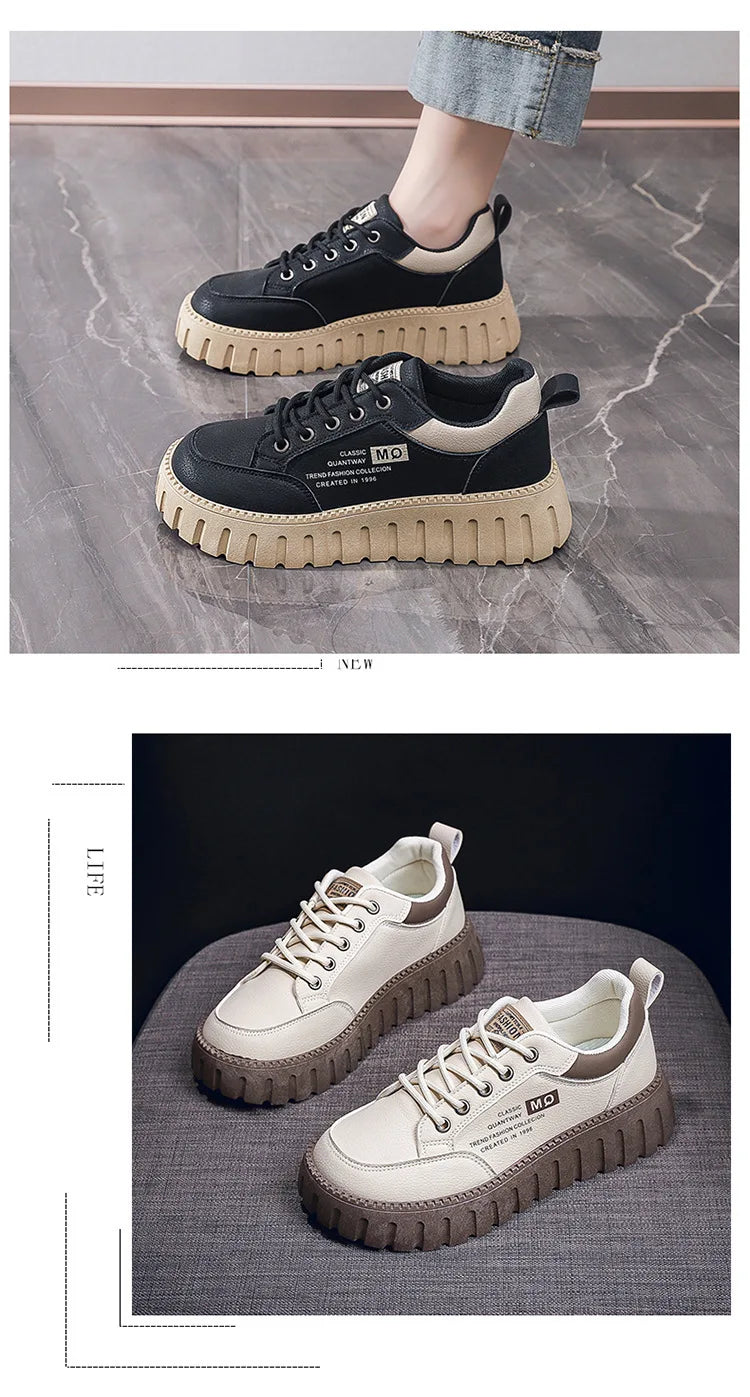 2026 New Style Women's Spring Casual Shoes Campus Style Student Designer Platform Shoes Fashion Women Versatile Leather Sneakers