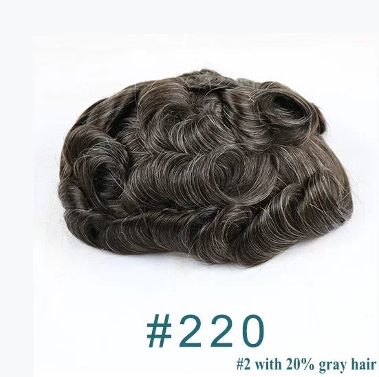 80%Density Natural Hairline 0.02mm Ultra Thin Skin Invisible Mens Toupee Brown Blonde Grey Human Hair Capillary Prosthesi System