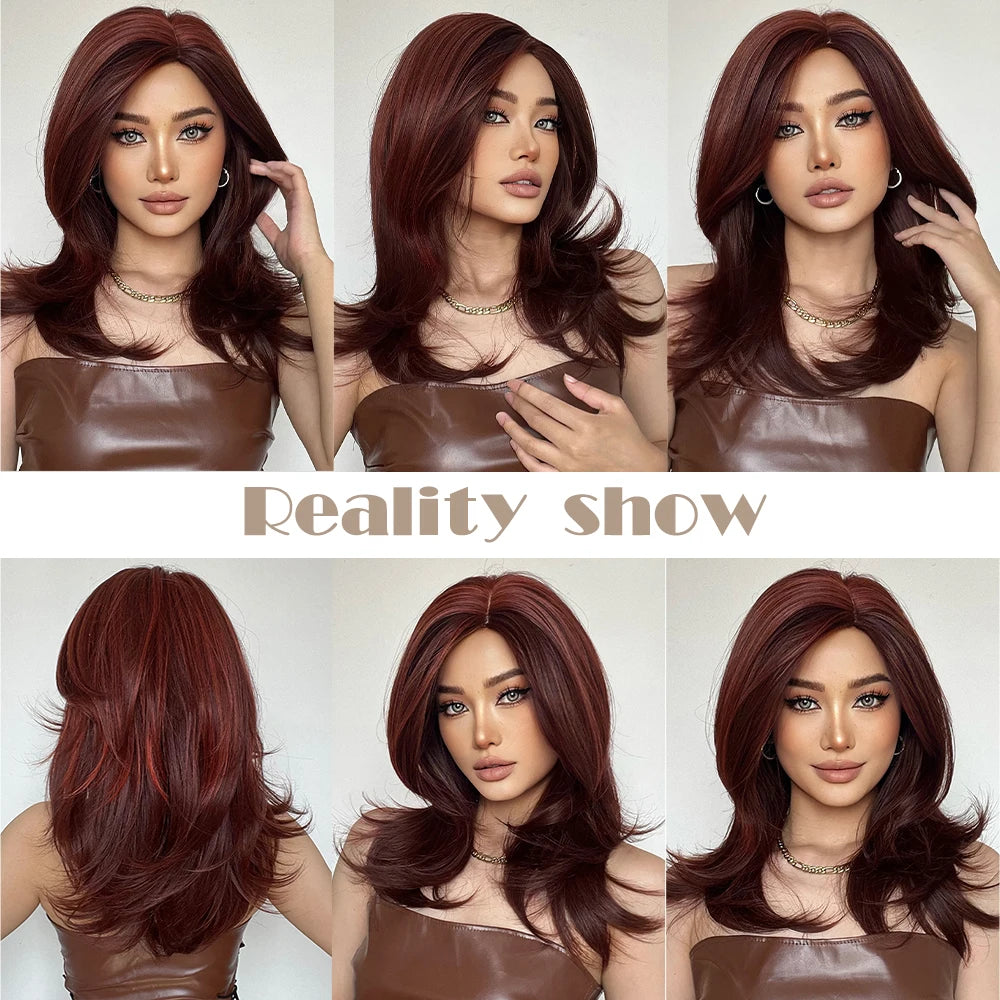 ELEMENT Synthetic Wig Medium Wavy Hair Ombre Brown Blonde Wigs for Women Daily Party Cool Heat Resistant Breathable Headband