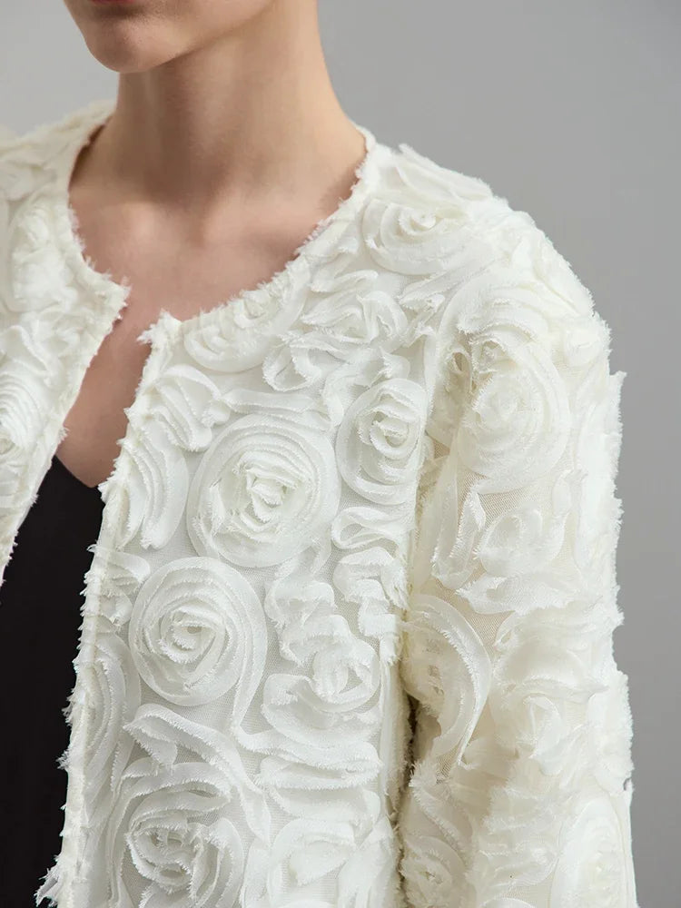 AMII Minimalism Short Jacket Women 2025 Autumn Elegant Floral O Neck Coat