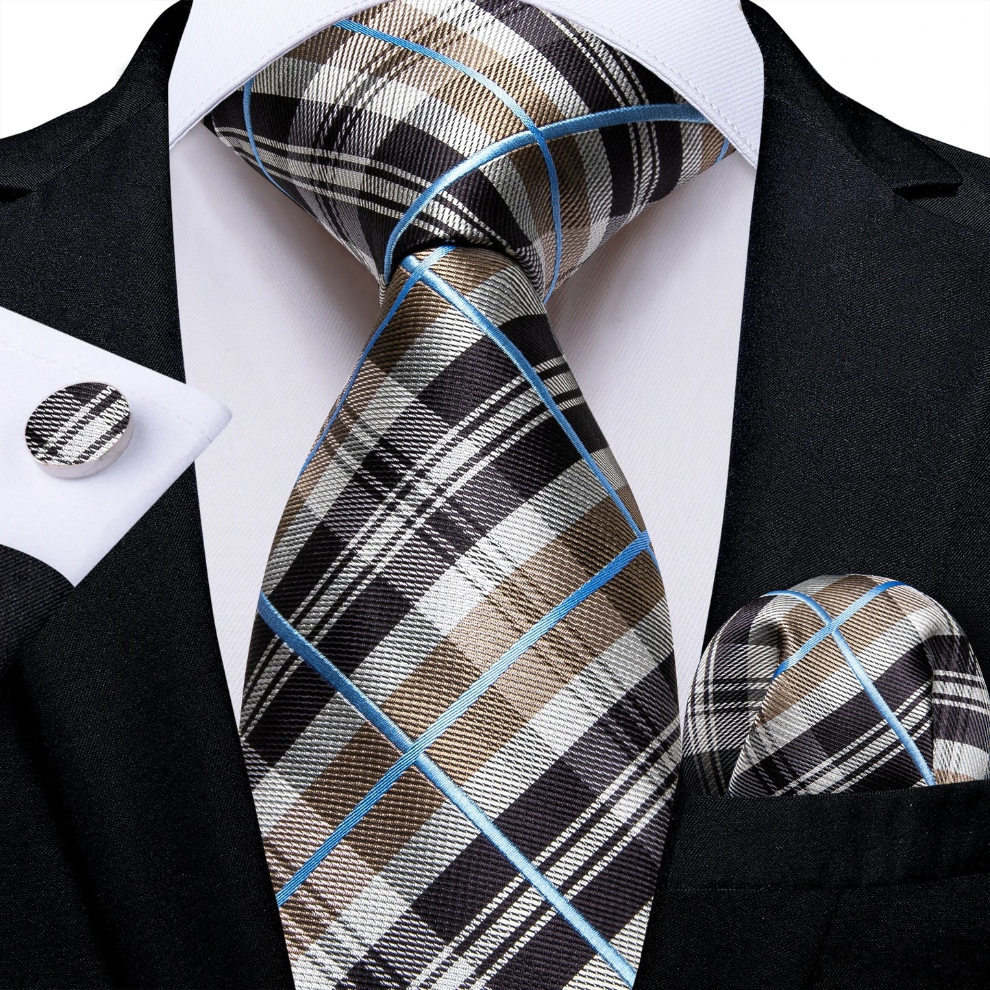 Dark Red Plaid Silk Ties for Men Classic 8cm Business Wedding Party Accessories Pocket Square Cufflinks Gift DiBanGu Dropship BAZAARHUBO