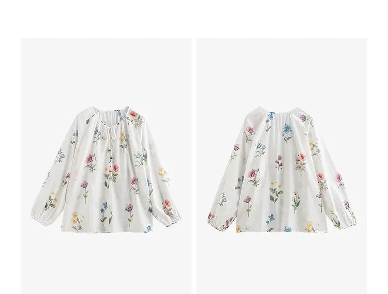 TOYOUTH Women Blouse Shirt 2025 Spring New Linen Floral Printed Velvet Casual Pullover Tops BAZAARHUBO