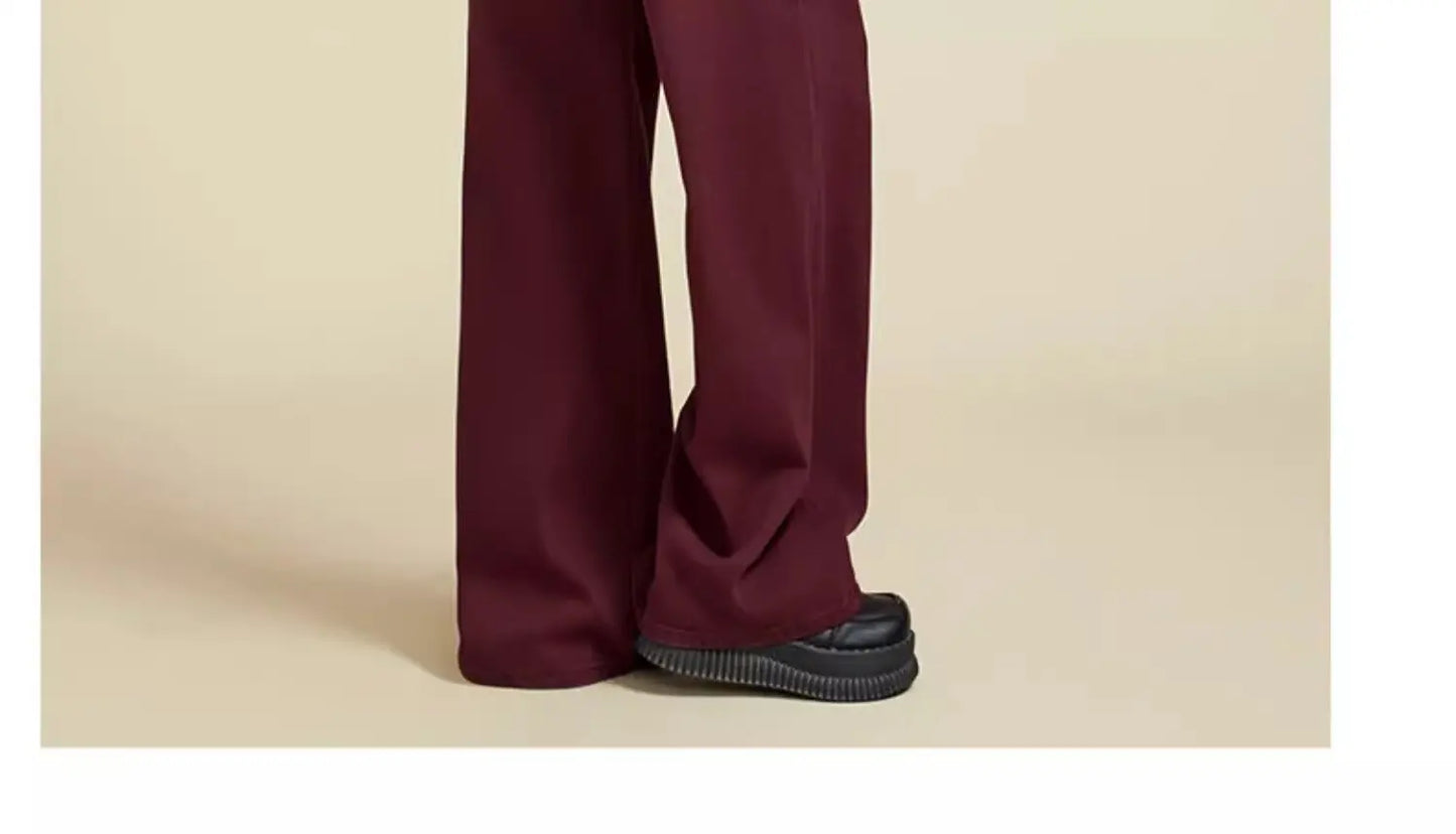 Women's Street Style Wide Leg Red Jeans American Vintage Casual Denim Trousers Female High Waist Loose Straight Pants