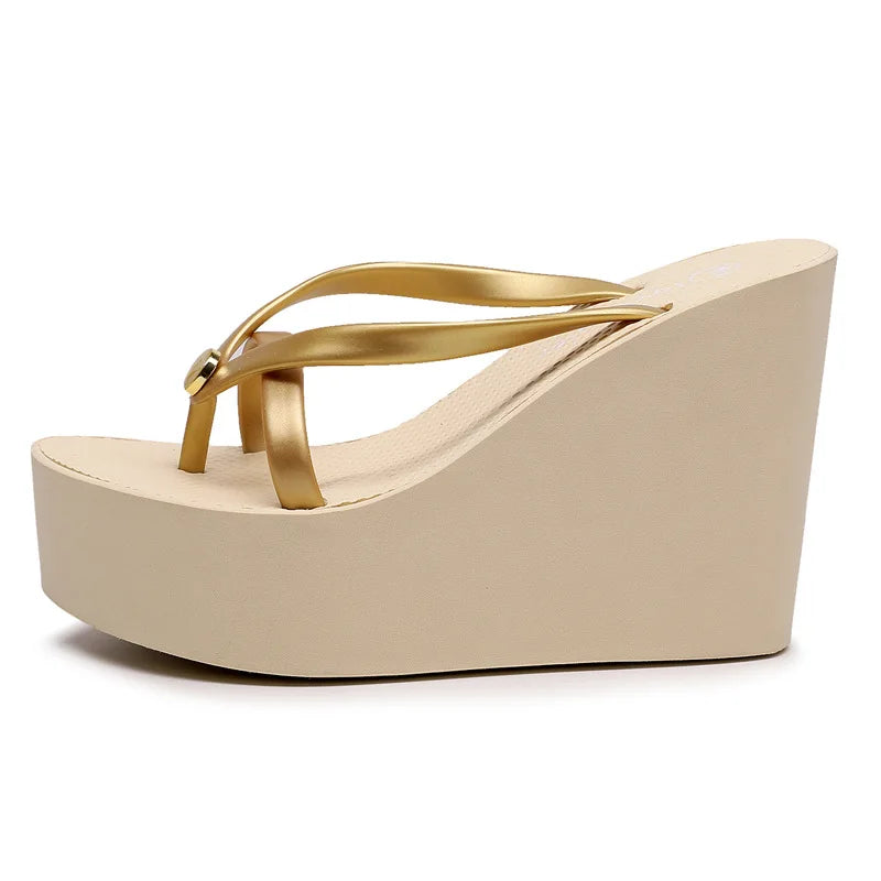 Sexy Slippers for Women in Summer High Slope Heel Shoes 11cm Thick Bottom Non-slip Women's Sandals Beach Slippers Wedge Sandals