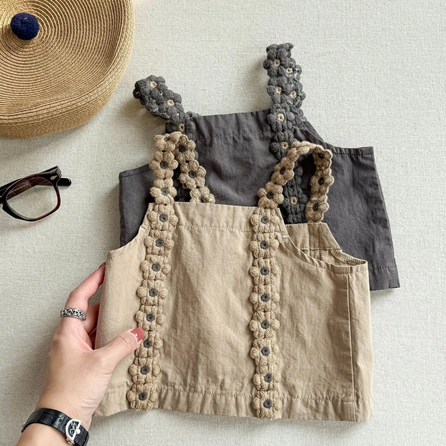 2025 Summer New Girls Sleeveless Clothes Set Kids Girls Flower Sling Vest + Pants 2pcs Suit Children Clothing Baby Outfits