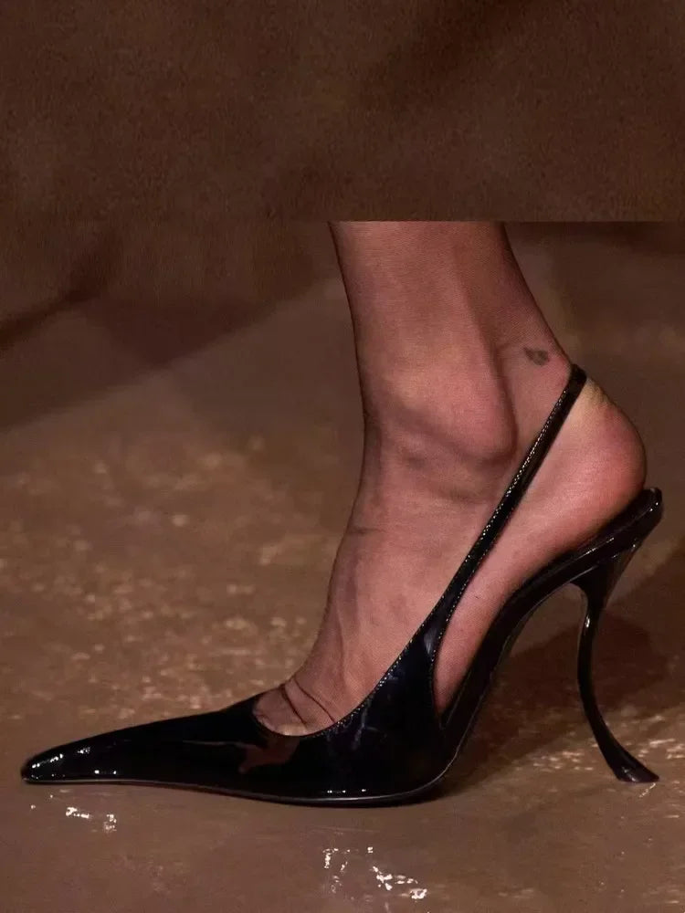 European and American Spring and Summer Fashion Party Dress Shoes Elegant Women's Stiletto High Heels Back Hollow Sandals