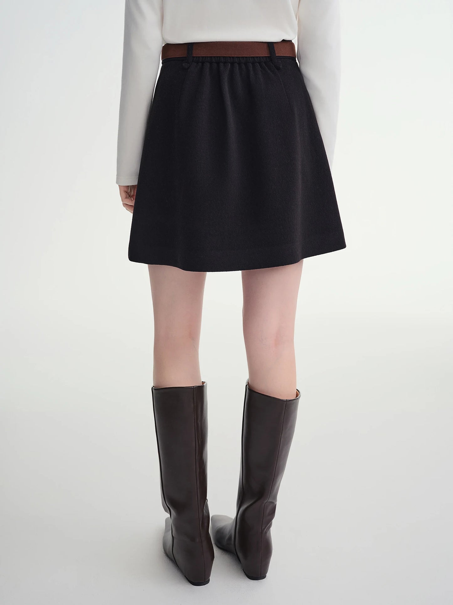 DUSHU Classic Elastic Waist Skirt For Women Winter Office Solid Color College