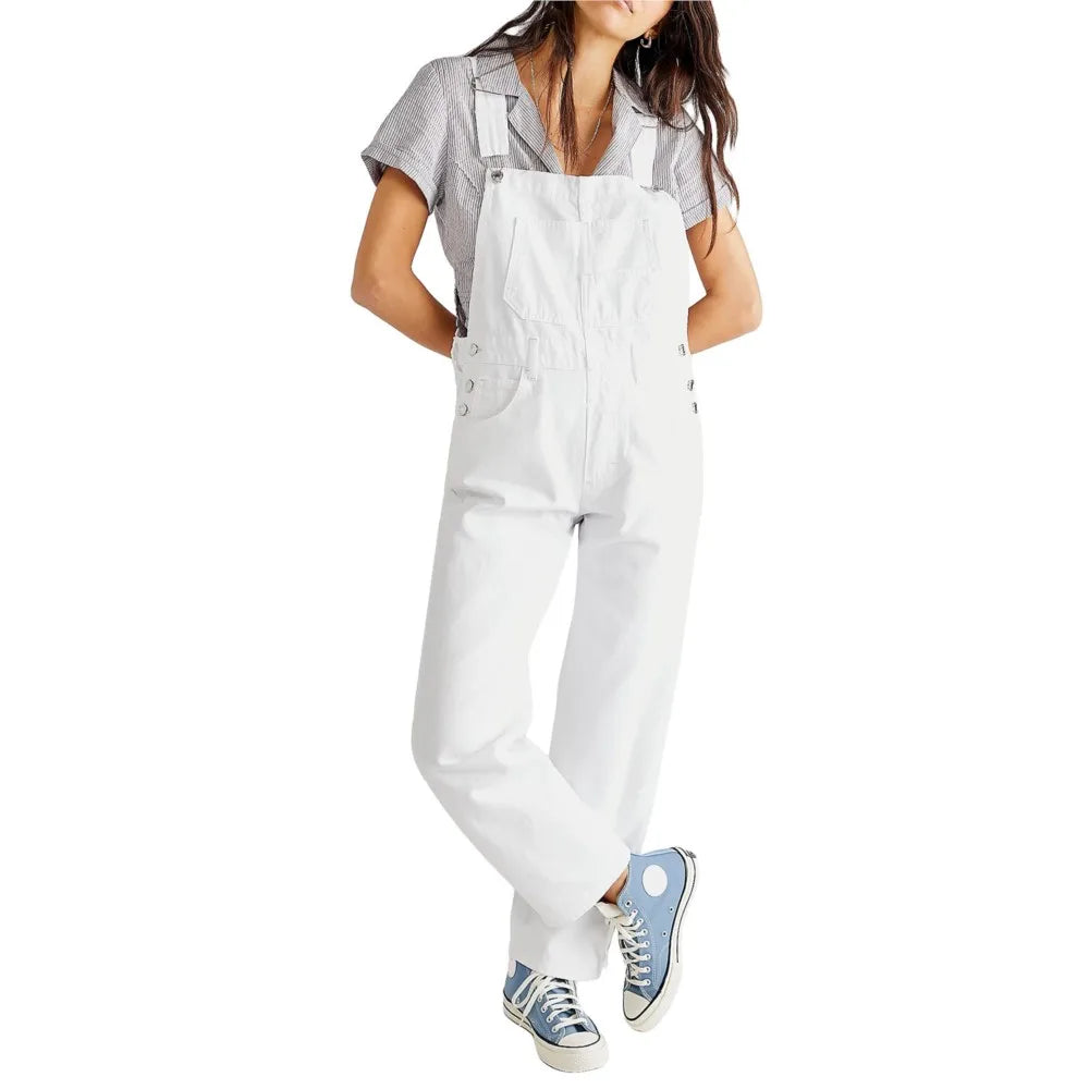 Lady Jumpsuits Retro Loose Straight Shoulder Straps Suspenders Pocket Overalls Casual Commuting Daily Work Wear Fashion Rompers