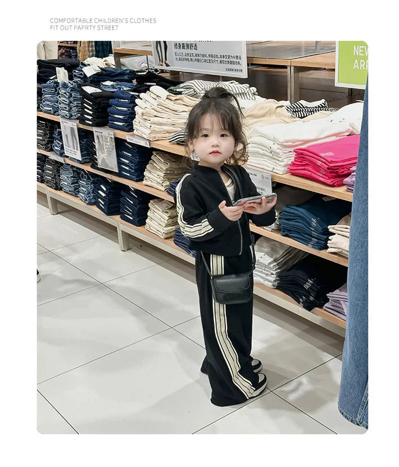 Girls Fashion Casual Sets Children Spring Autumn Sports Suits Kids Long-sleeved Jacket+Pants 2Pcs Outfits New Trend Clothes