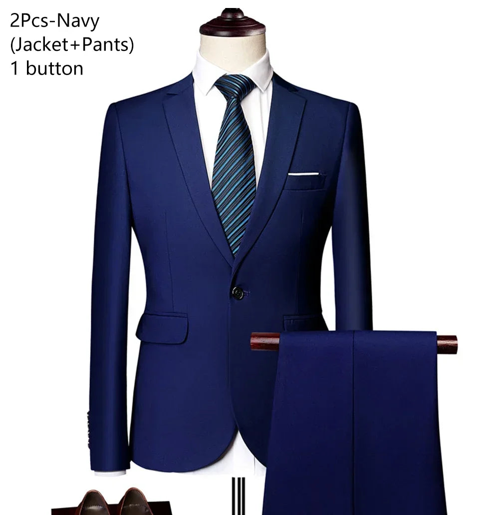 Elegant Suits For Men Wedding 3 Pieces 2 Set  Fashion Classic Full Jackets Vest Pants Blazers Outfit 2024 Formal Costume