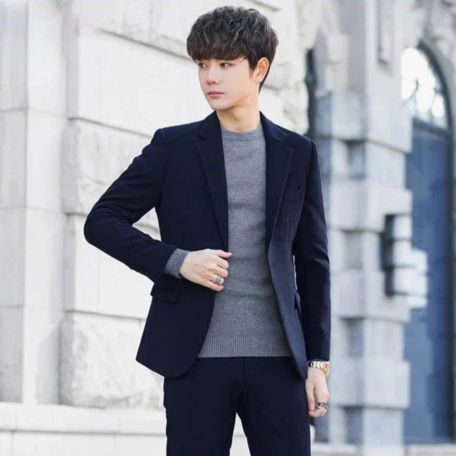 2 Piece Outfit Set Male High Quality 2025 Solid Color Slim Fit Full Men's Suits and Blazers Fashion Pants Luxury Elegant Classic