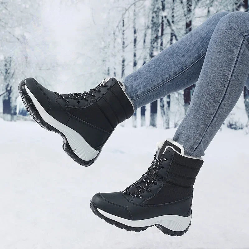 Women Platform Boots Winter Walking Shoes for Woman Plush Keep Warm Thigh High Boots Outdoor Winter Snow Black Ankle Boots 2025