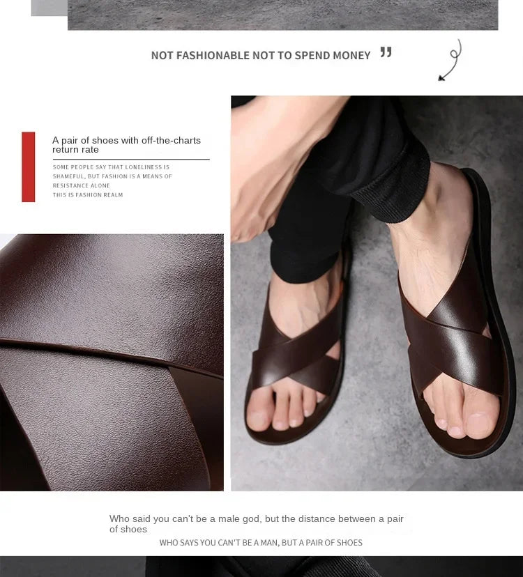 Men Sandals Slippers Genuine Leather Luxury Fashion New Men's Flat Shoes Casual Non-Slip Beach Sandals For Men Zapatos Hombre