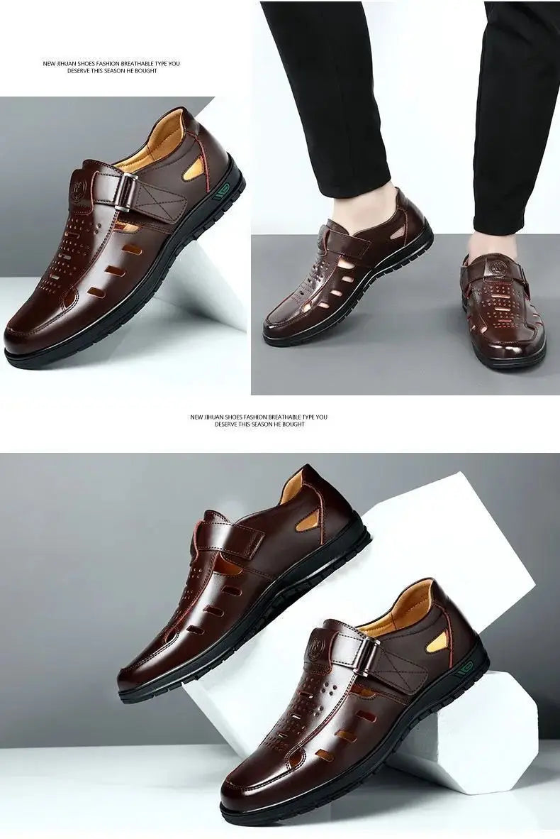 Sandals Summer Men Cozy Hollow Non-slip Soft Cool Lighted Breathable All-match Classic Wearable Fashion Casual Leather Sandals