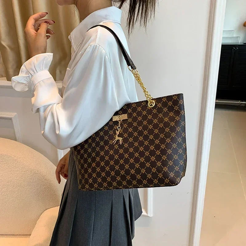 Presbyopic Handbag Luxury Design Large Capacity Handbag Women Fashion Printing Shoulder Bag Trendy Shopping Bag With Pendant