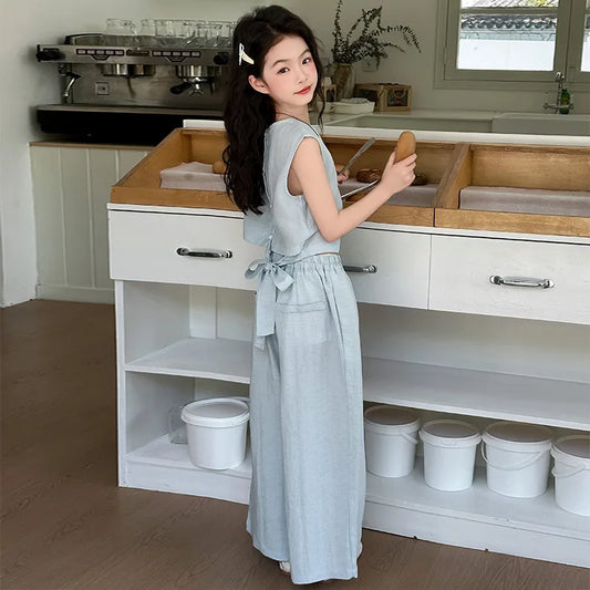 Vest Suit Solid Color Simple Casual Loose All-match 2025 Summer New Fashion Vest Wide Leg Pants Two Piece Set