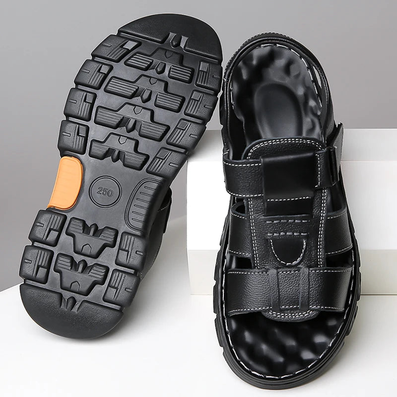 Men's Sandals Adjustable Solid Color Shoes Summer Casual Comfort with Durable Rubber Sole, Breathable PU for Outdoor Walking