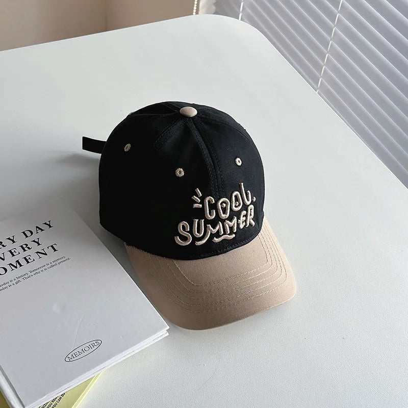 Letter Colorblock Kids Baseball Cap Summer Sunshade Toddler Peaked Hat Korean Embroidered Children Sun Hats