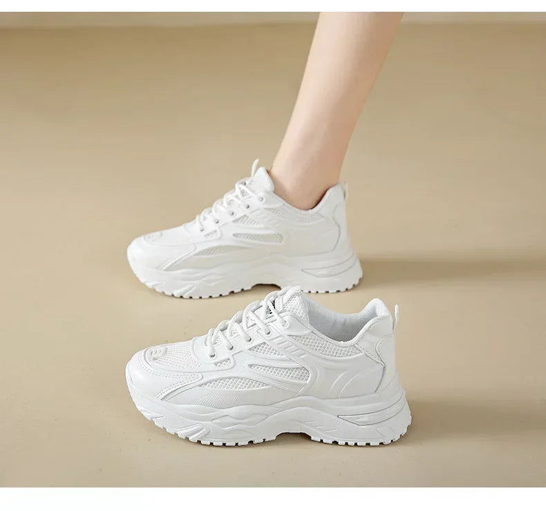 Sneakers Women  New Leather Chunky Sneakers Women's Sports Shoes Thick Tennis Vulcanized Shoes Basket Platform Shoes