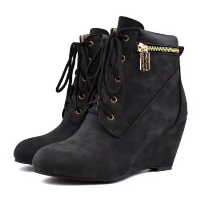 Winter Women Snow Boots Round Toe Lace Up Casual Wedge Ankle Boots for Women Shoes High Heels Women Motorcycle Boot Large Size