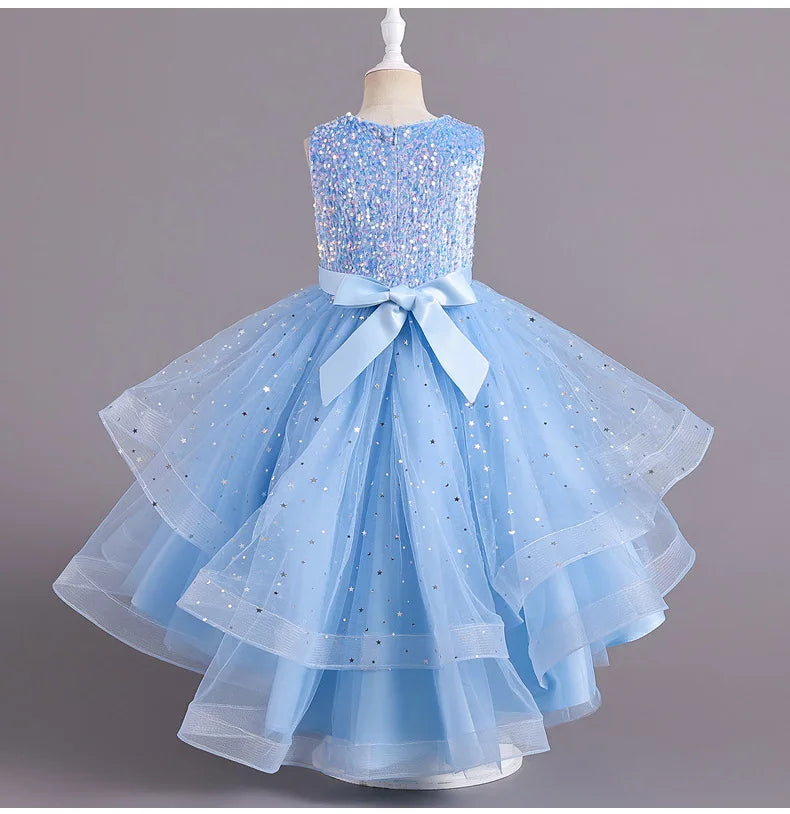 Flower Girls Princess Sequins Baby Wedding Christmas Party Trailing Dress Teenager Children Kids Elegant Vestidos for 3-15Years
