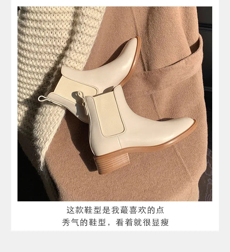 2026 Autumn/Winter Ankle Boots Women Basic Chelsea Botas Mujer Low Thick Heels Short Booties PU Leather Slip On Stretch Botines