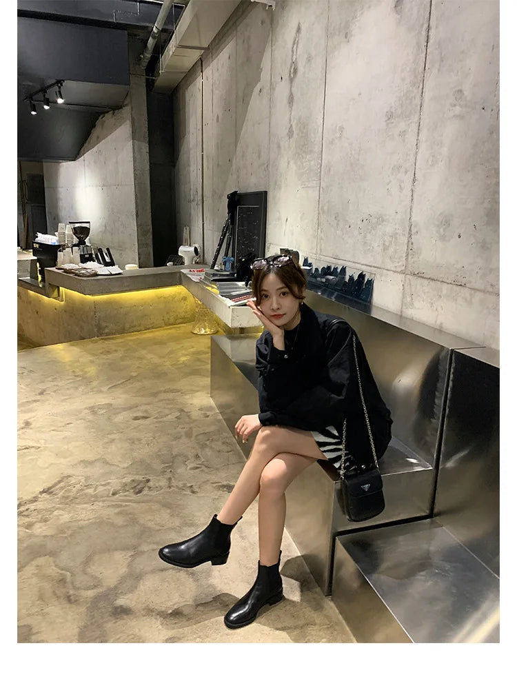 2026 Autumn/Winter Ankle Boots Women Basic Chelsea Botas Mujer Low Thick Heels Short Booties PU Leather Slip On Stretch Botines
