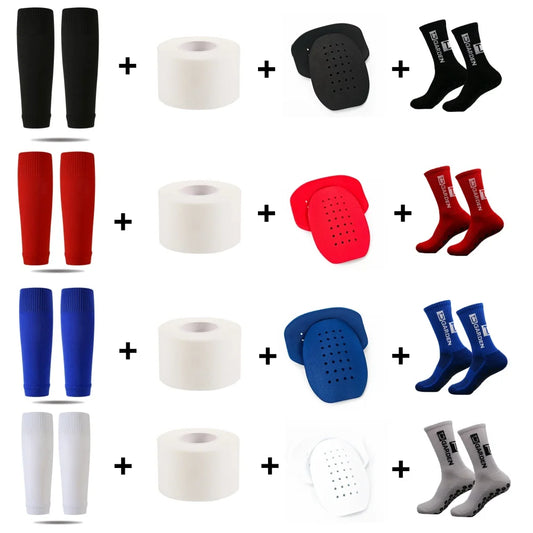 4-Piece Unisex Sports Set - Performance Socks, Leg Sleeves & Non-Slip Football Tights for Soccer, Hiking, Gym Training, Cycling