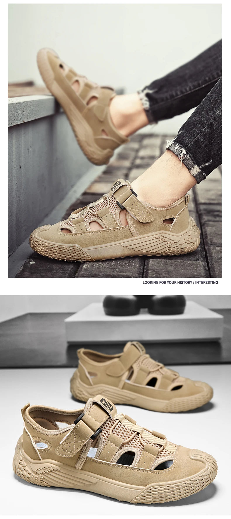 Large Size Sandals for Men, New Summer Style, Trendy, Versatile, Casual Sports Sandals, Soft-Soled Hollow Beach Shoes for Men