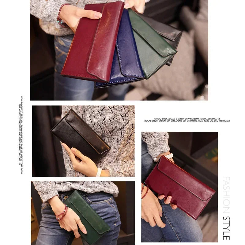 Luxurious Genuine Leather Women's Long Wallet Wallet Clutch 2-in-1 Credit Card Holder Wallet