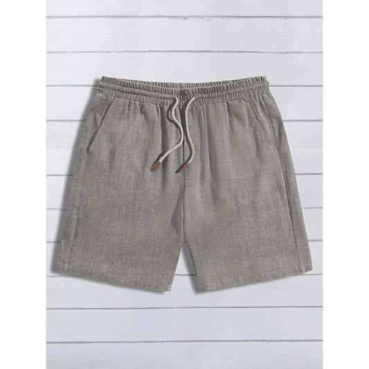 Summer Casual Men Linen Cotton Shorts Loose Straight Leg Relaxed Breathable Vacation Daily Wear Shorts with Side Pockets