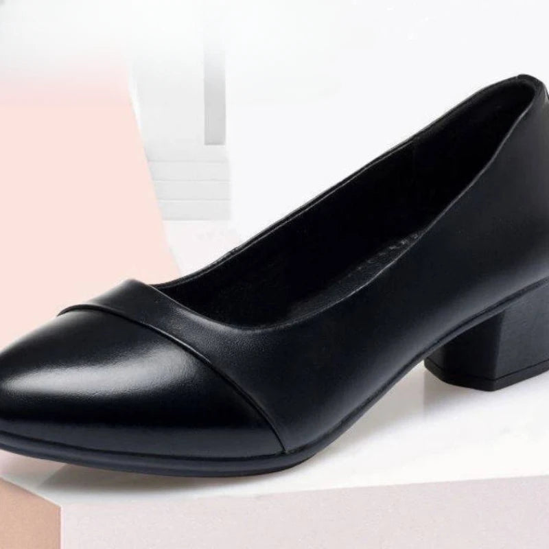 Fashion Women's High Heels Patent Leather Work Shoes Comfortable Women Heeled Shoes Pu Leather Loafers Square Heeled Talon Femme