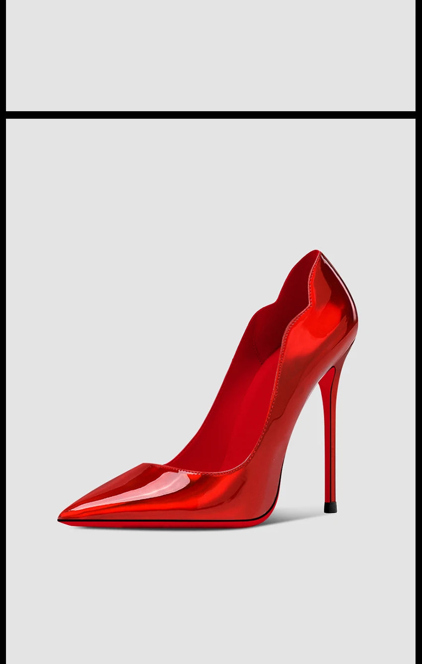 2024 New 12cm Super Shallow Mouth Black Red Sole High Heels Women's Thin Heels Sexy Pointy Large Size Single Shoes