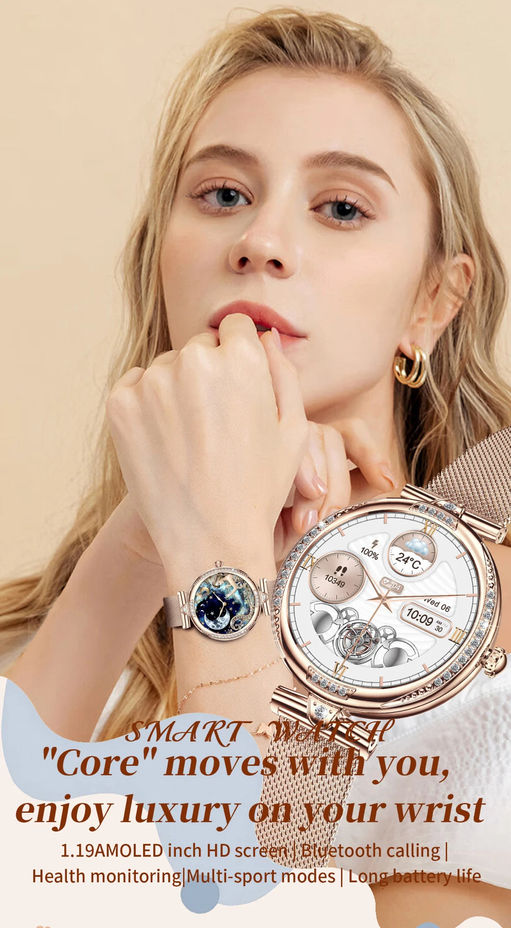 2025 Blue Tooth Call Lady Smartwatch 1.19" AMOLED Screen Women Smart Watches Waterproof Sports Fitness Tracker Health Bracelet