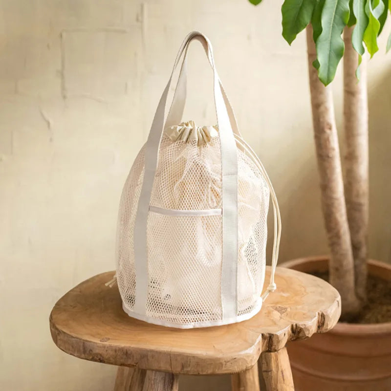 Travel Large Capacity Mesh Nylon Cosmetic Bag Organizer Foldable Casual Mesh Drawstring Bags Rope Bundle Pocket Swim Washing Bag