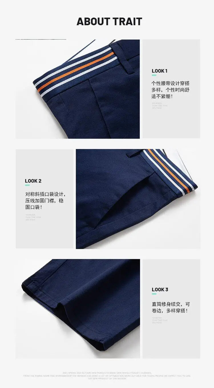 Mens Summer Casual Shorts Solid Color Business Casual Elastic Five Quarter Pants Cotton Breathable Workwear Shorts Men Clothing