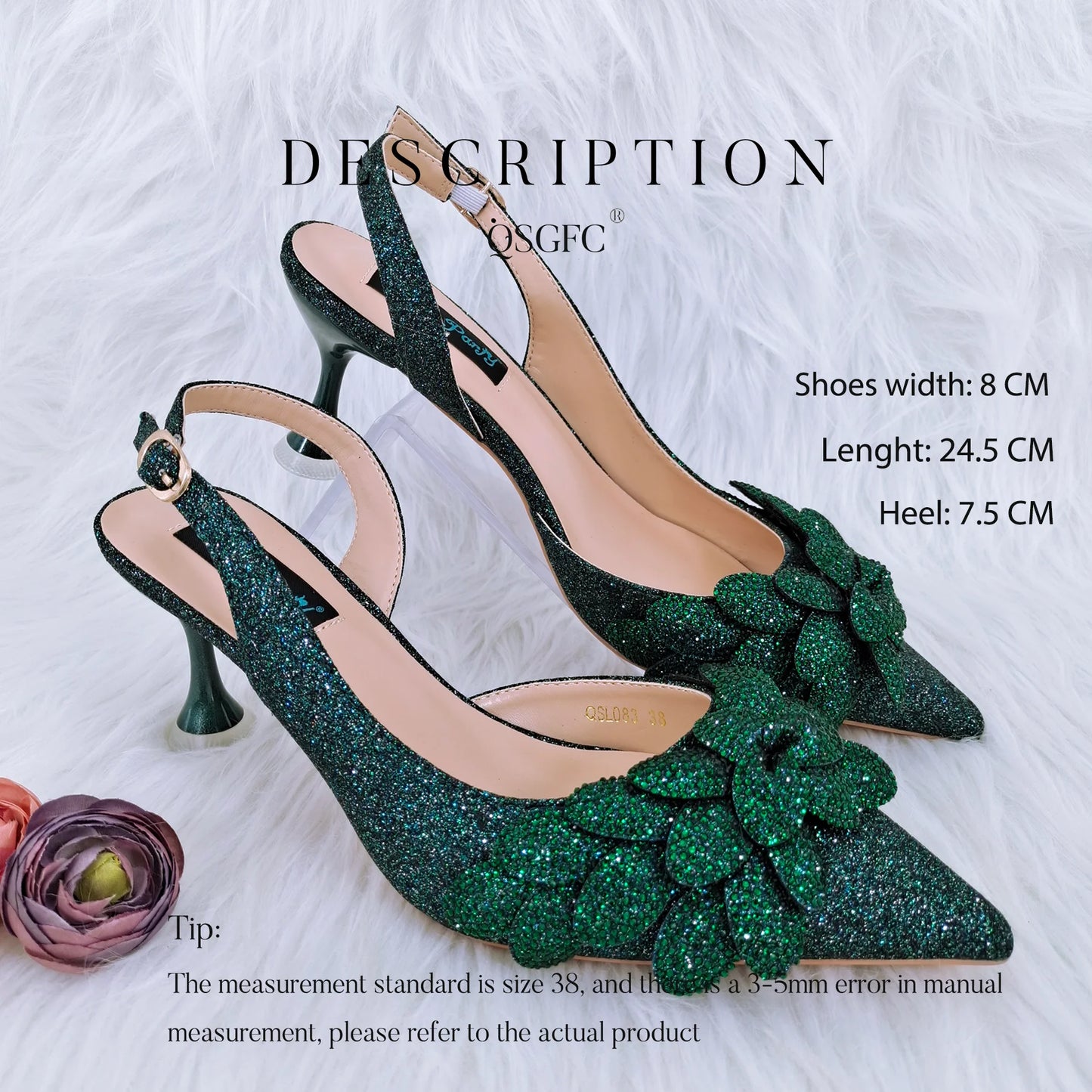 African Fashion Green Heels & Matching Bag Set | Women's Pointed Toe Pumps